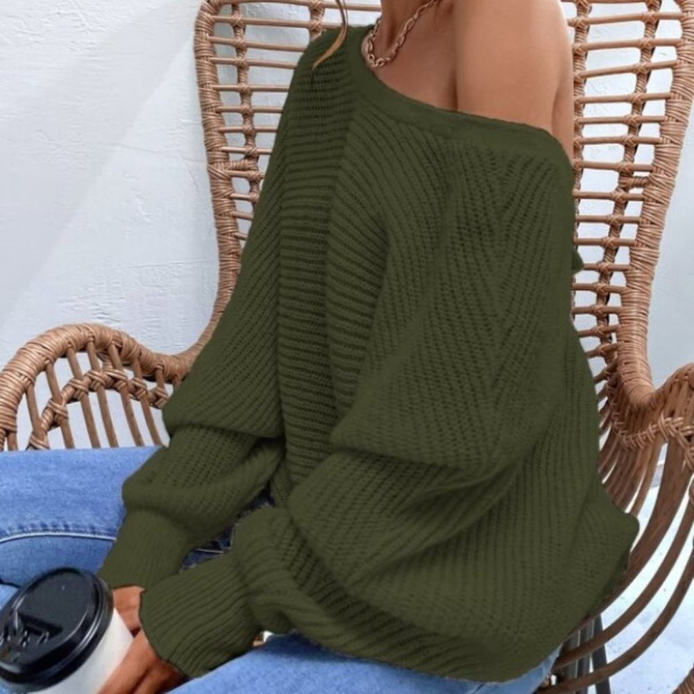 Cozy open tie back knit sweater top dusty GREEN - Picture 2 of 6